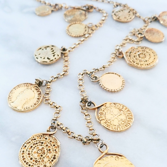 Vintage 70s YSL Gold Coin Medallion Necklace Lrg - Picture 8 of 13